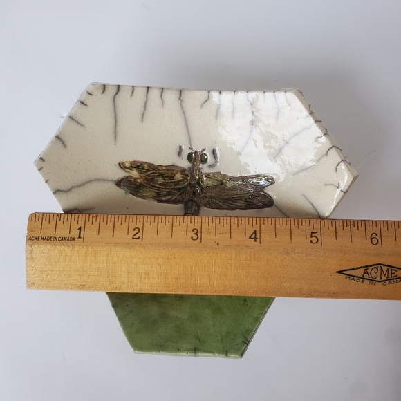 Raku Studio Pottery Dragonfly Dish with Three Feet - Picture 6 of 7
